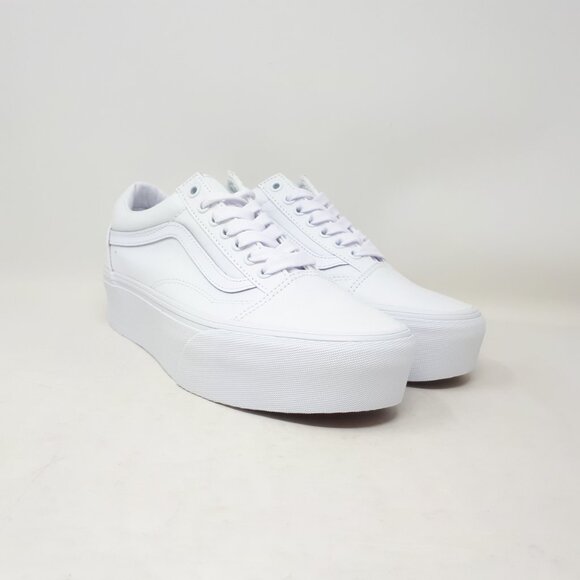 Vans Old Skool Stackform Stacked Platform Shoe Sneaker All True White Womens NEW - Picture 4 of 11